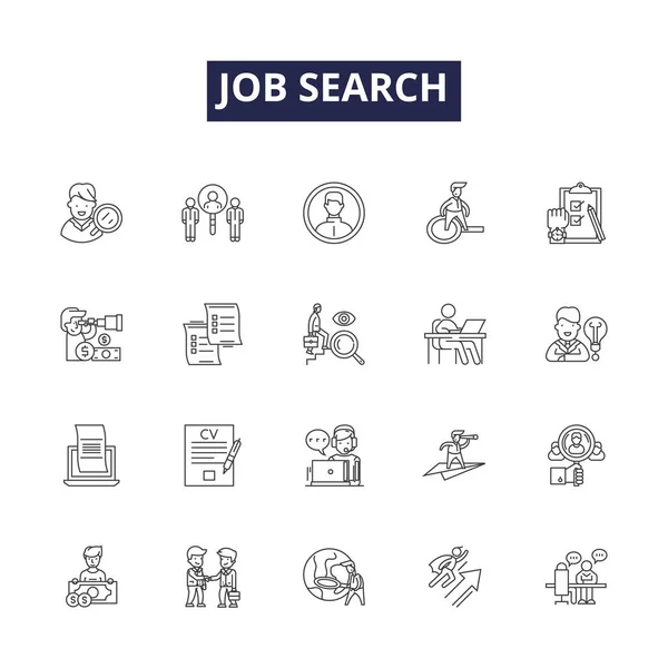 Ikony Znaky Vektorových Čar Hledání Úloh Search Hledat Zaměstnání Hunt — Stockový vektor
