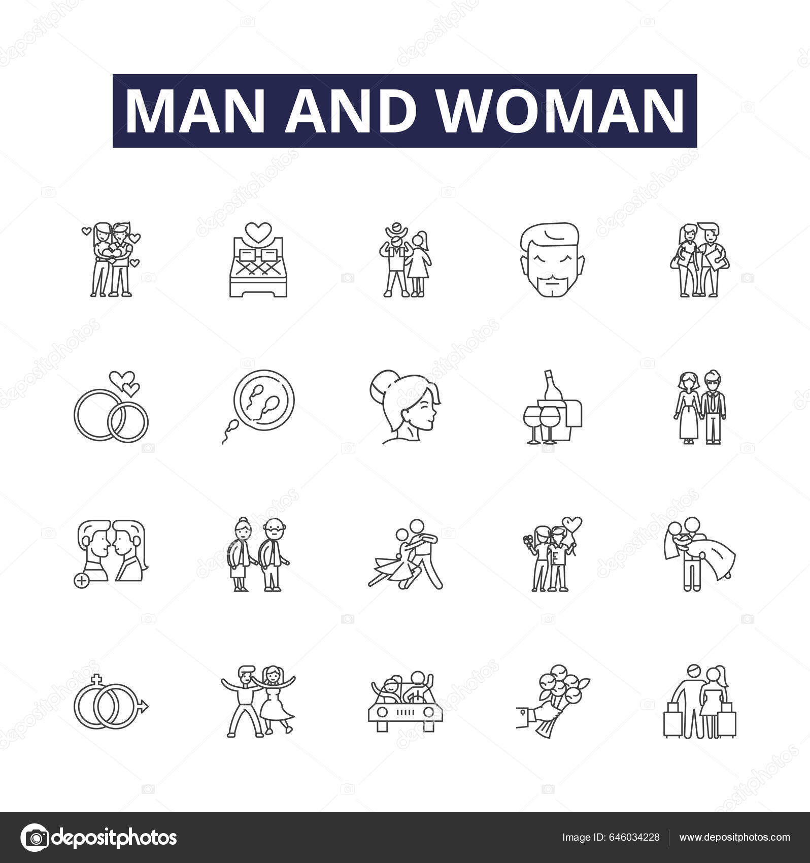 Man Woman Line Vector Icons Signs Female Man Male Woman Stock Vector by ...