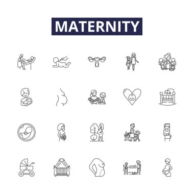 Maternity line vector icons and signs. Labor, Infant, Delivery, Birthing, Pregnancy, Mama, Postnatal, Mommy vector outline illustration set clipart