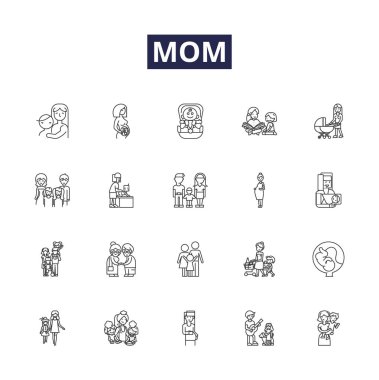Mom line vector icons and signs. Parent, Caretaker, Guardian, Matriarch, Mommy, Mama, Playmate, Companion vector outline illustration set clipart