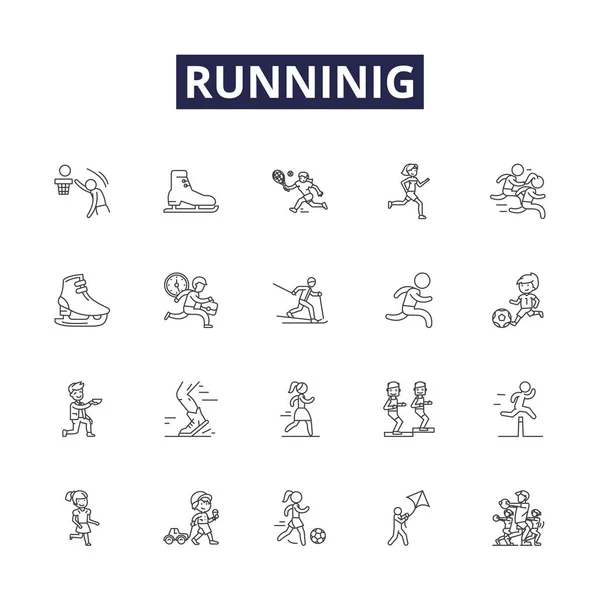 Runninig Line Vector Icons Signs Racing Sprinting Pacing Step Running — Stock Vector