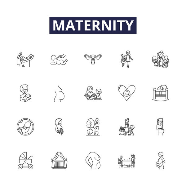 Maternity line vector icons and signs. Labor, Infant, Delivery, Birthing, Pregnancy, Mama, Postnatal, Mommy vector outline illustration set