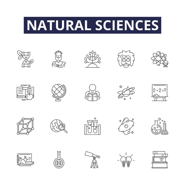 Přírodní Vědy Lemují Vektorové Ikony Znaky Chemie Astronomie Geologie Fyzika — Stockový vektor
