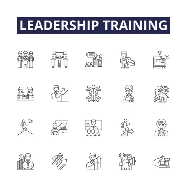 领导能力培训线向量图标和符号 团队合作 技能向量图集 — 图库矢量图片