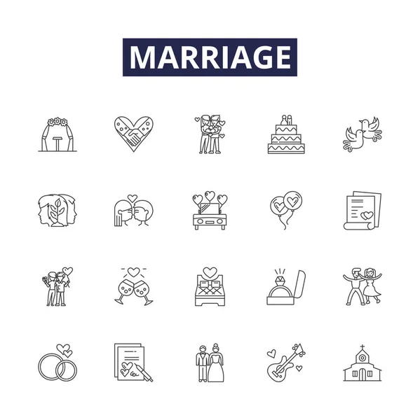 Matrimonio Línea Vectorial Iconos Signos Nupciales Wedlock Compromiso Matrimonio Votos — Archivo Imágenes Vectoriales