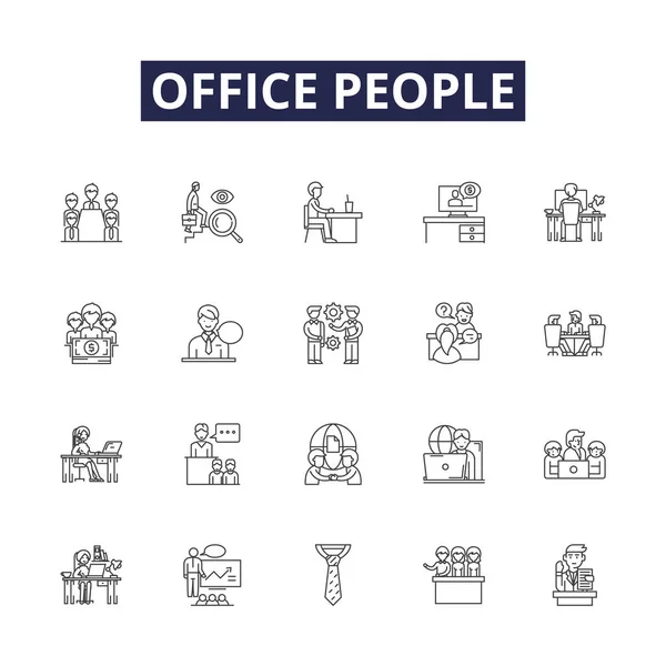 Office Människor Linje Vektor Ikoner Och Skyltar Kontor Människor Lagarbete — Stock vektor