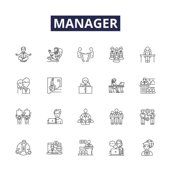 Iconos Signos Vectoriales Línea Manager Supervisor Controlador Coordinador Líder Administrador — Vector de stock