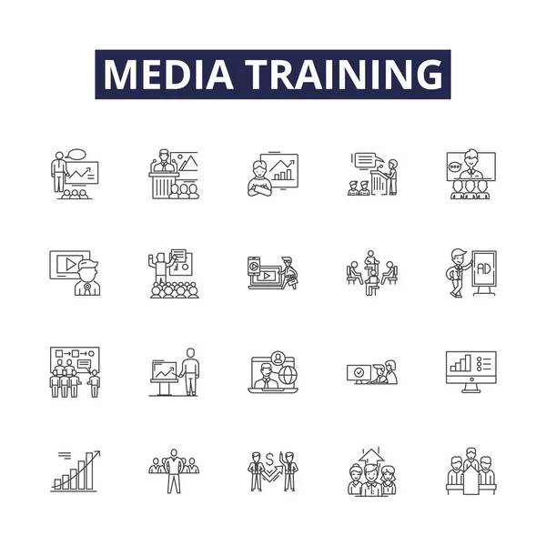 Media Training Line Vector Icons Signs Training Communication Skills Consultation — Stock Vector