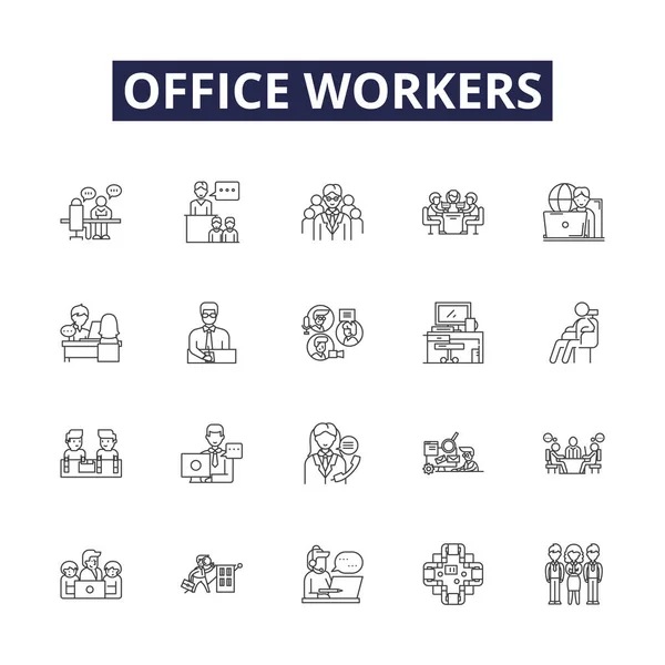 Los Trabajadores Oficina Alinean Iconos Signos Vectoriales Empleados Empleados Ejecutivos — Vector de stock