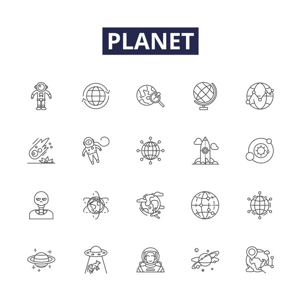 Planet Line Vector Icons Signs Cosmos World Orbiting Solar System — Stock Vector