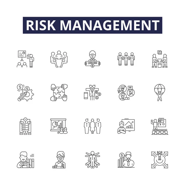 Kockázatkezelési Vonal Vektor Ikonok Jelek Monitoring Értékelés Értékelés Elemzés Előrejelzés — Stock Vector