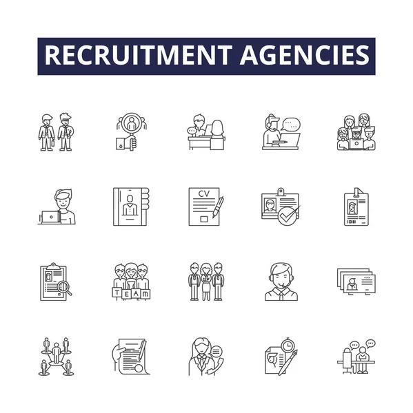 Náborové Agentury Lemují Vektorové Ikony Značky Agentury Jobhunters Jobsboard Talent — Stockový vektor