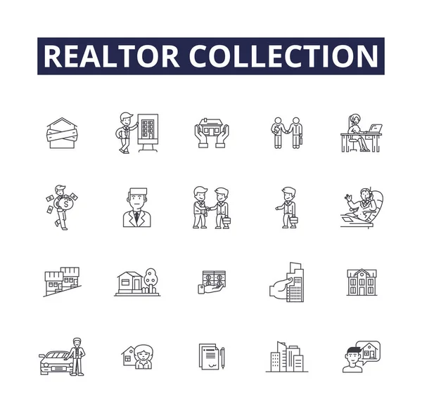 Realtor Collection Line Vector Icons Signs Collection Agency Service Finance — Stock Vector