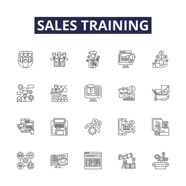 Sales Training Line Vector Icons Signs Seminar Training Conference Corporate — Stock Vector