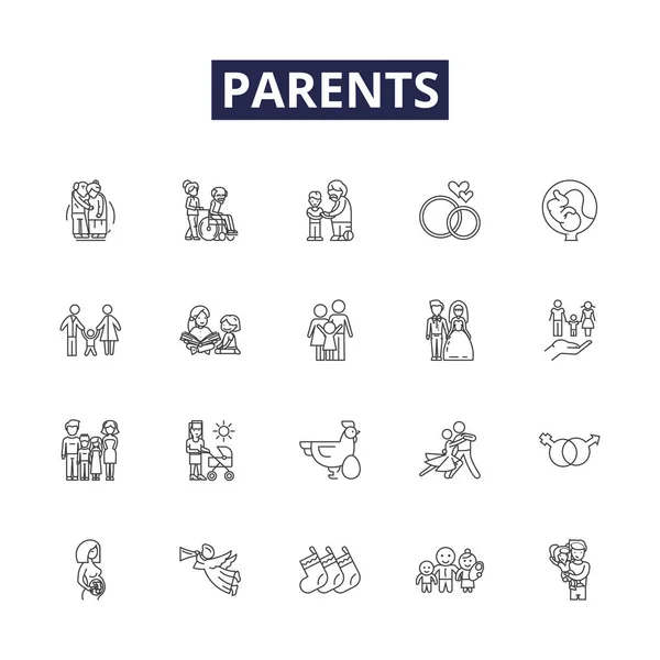 Eltern Zeilen Vektorsymbole Und Zeichen Erziehungsberechtigte Mütter Väter Vorfahren Vorfahren — Stockvektor