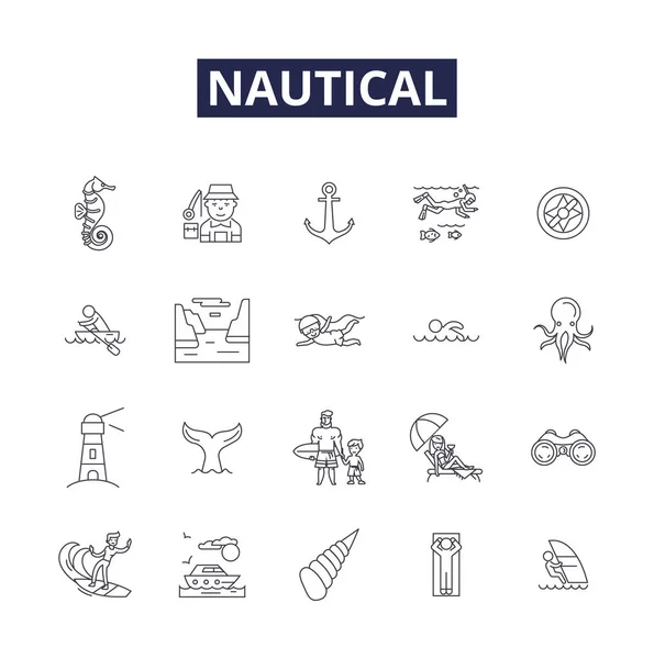 Symbole Und Zeichen Für Nautische Linienvektoren Navigation Bootsfahrten Marine Meer — Stockvektor