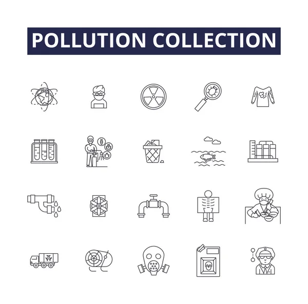 汚染収集ラインベクトルのアイコンと標識 コレクション 生態系 セット ベクトル 廃棄物ベクトルのアウトライン図セット — ストックベクタ