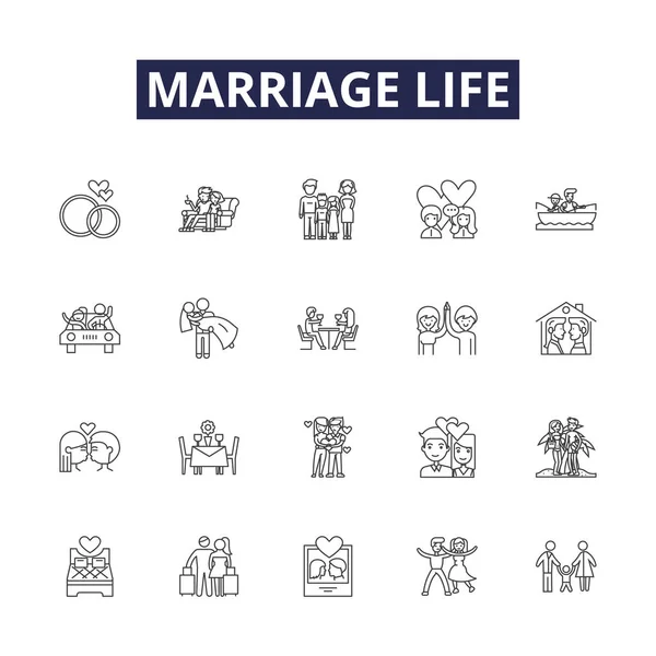 stock vector Marriage life line vector icons and signs. commitment, communication, trust, respect, companionship, understanding, partnership, intimacy vector outline illustration set