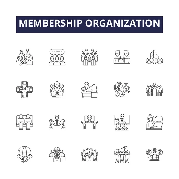 Membership Organization Line Vector Icons Signs Society Club Group Union — Stock Vector