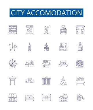 Şehir konaklama çizgisi simgeleri ayarlandı. Pansiyon, konaklama, konaklama, konaklama, konaklama, pansiyon, kahvaltı, otel, hostel, Airbnb ana hatları vektör çizimleri tasarımı
