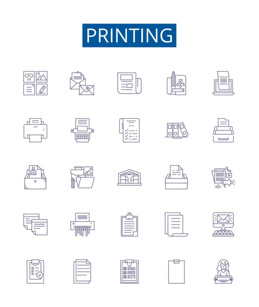 Printlijn Pictogrammen Pictogrammen Ingesteld Design Collectie Van Printing Inkt Papier — Stockvector