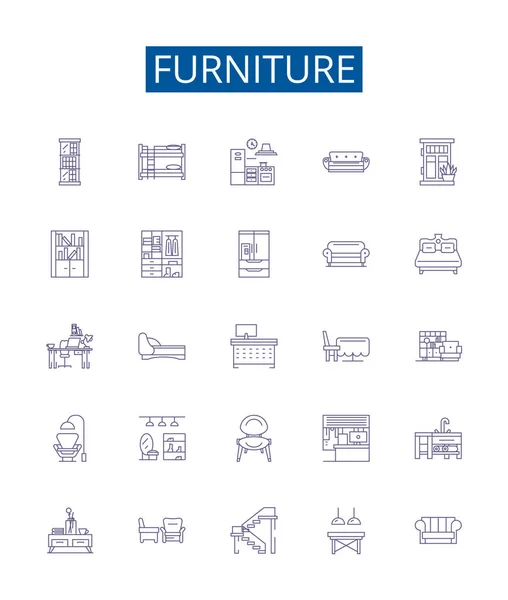 Furniture Line Icons Signs Set Design Collection Chair Table Desk — Stock Vector