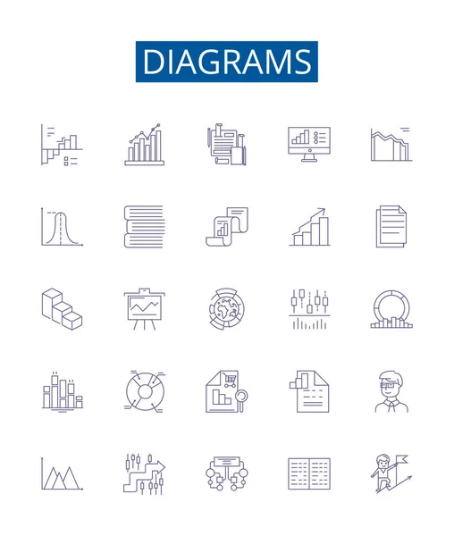 Diagrammen Lijn Pictogrammen Tekens Ingesteld Design Collectie Van Grafieken Grafieken — Stockvector