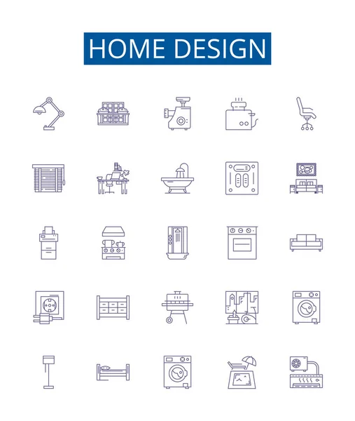 Home Design Ligne Icônes Signes Ensemble Collection Design Intérieurs Décor — Image vectorielle