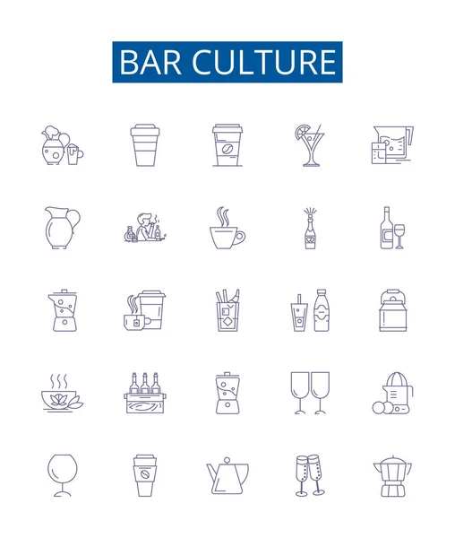 Ikony Linii Kultury Baru Ustawione Kolekcja Designerska Bar Kultura Alkohol — Wektor stockowy