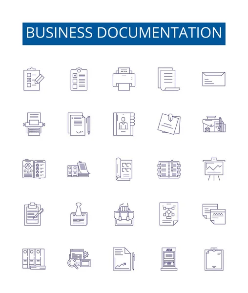 Ligne Documentation Affaires Icônes Signes Ensemble Design Collection Business Documentation — Image vectorielle