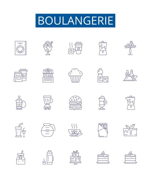 Boulangerie Line Icons Signs Set Design Collection Bakery Patisserie Bread — Stock Vector