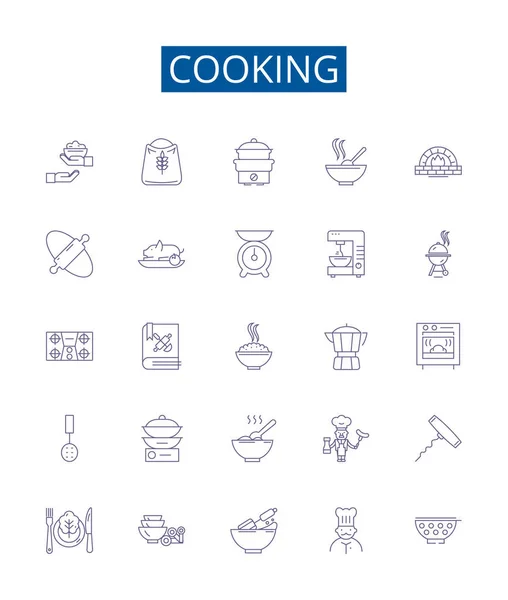 Cooking Line Icons Signs Set Design Collection Cuisine Recipes Baking — Stock Vector