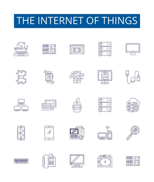 Internet Las Cosas Línea Iconos Signos Establecidos Diseño Colección Iot — Vector de stock