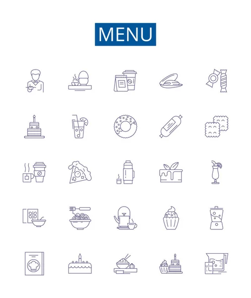 Menu Line Icons Signs Set Design Collection Diet Food Cuisine — Stock Vector