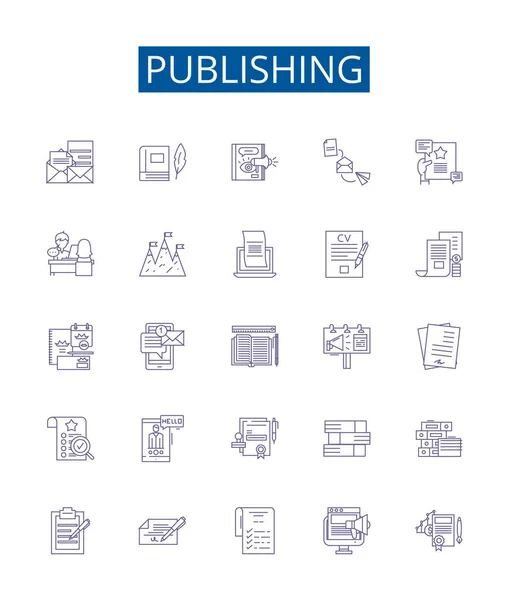 Linha Publicação Ícones Sinais Definidos Coleção Design Impressão Distribuição Edição — Vetor de Stock