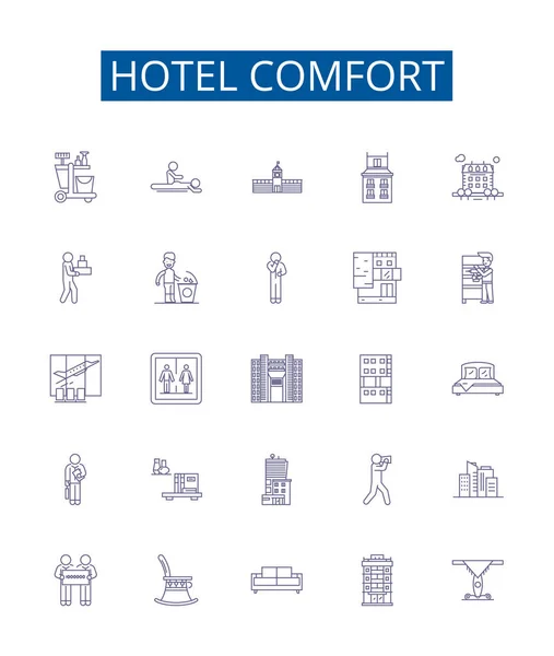 Іконки Лінії Комфорту Готелю Встановлені Колекція Дизайну Convenience Amenity Luxury — стоковий вектор