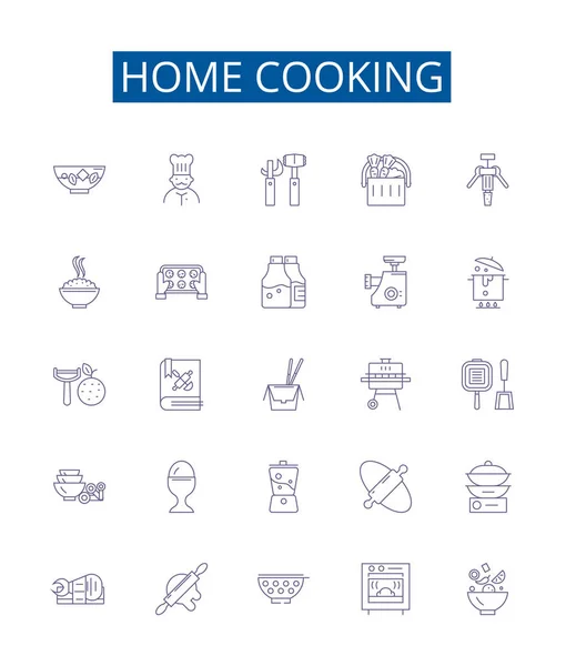 Home Cooking Line Icons Signs Set Design Collection Homemade Cuisine — Stock Vector