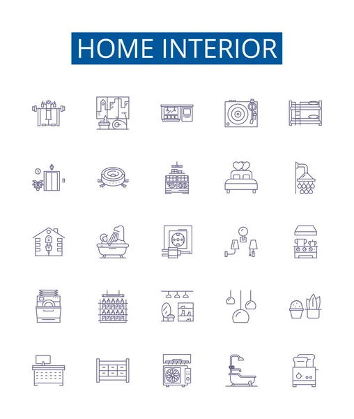 Home Interior Line Icons Signs Set Design Collection Decor Furnishings — Stock Vector