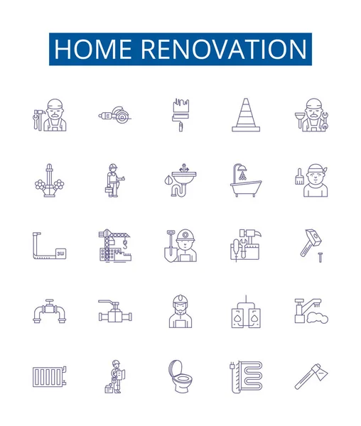 Визнаки Ікон Лінії Домашнього Ремонту Колекція Дизайну Renovate Remodel Redecorate — стоковий вектор