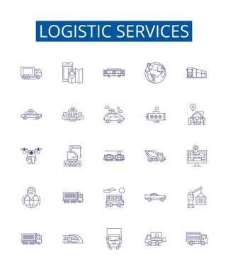 Lojistik servis çizgisi simgeleri ayarlandı. Lojistik, Hizmetler, Sevkiyat, Teslimat, Kargo, Yük, Depo, Sevkiyat ana hatları vektör çizimleri tasarım koleksiyonu