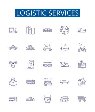 Logistic services line icons signs set. Design collection of Logistics, Services, Shipping, Delivery, Cargo, Freight, Warehousing, Dispatch outline vector concept illustrations clipart