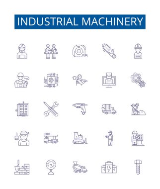 Endüstriyel makine çizgisi simgeleri ayarlandı. Makine, Endüstriyel, Ekipman, Fabrikalar, Üretim, Lathes, Mills, Otomasyon ana hatları konsept çizimleri koleksiyonu
