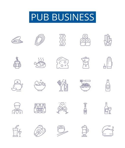 Pub Línea Negocio Iconos Letreros Conjunto Diseño Colección Pub Negocios — Vector de stock