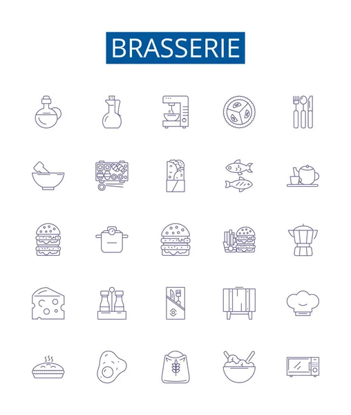Brasserie Line Icons Signs Set Design Collection Brewery Bistro Gastropub — Stock Vector