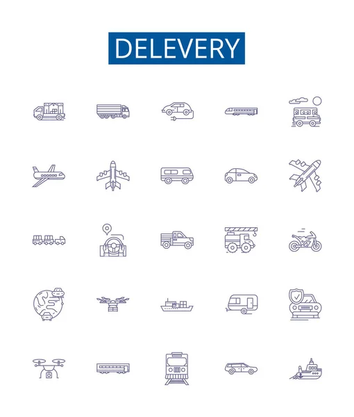 Delevery Línea Iconos Signos Establecidos Diseño Colección Envío Entrega Franqueo — Vector de stock