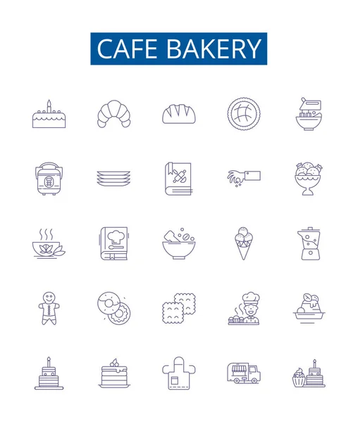 Cafe Bakery Line Icons Signs Set Design Collection Cafe Bakery — Stock Vector