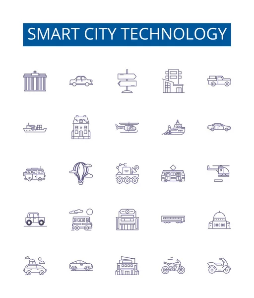 Smart City Technologie Ligne Icônes Signes Ensemble Conception Collection Smart — Image vectorielle