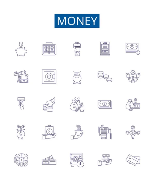 Symbole Für Die Geldlinie Werden Gesetzt Designsammlung Von Bargeld Währung — Stockvektor