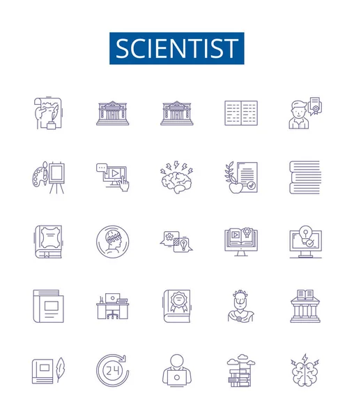 Ученые Линии Иконок Набор Знаков Коллекция Дизайна Учёного Исследователя Генетика — стоковый вектор
