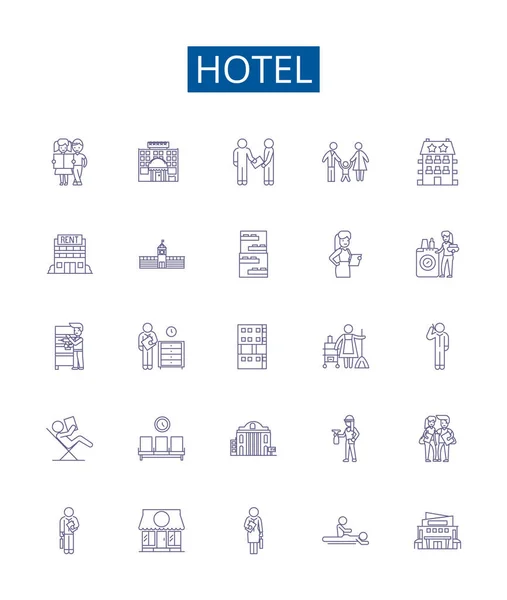 Ikony Hotelových Linek Nastaveny Design Kolekce Hotel Ubytování Ubytování Resort — Stockový vektor